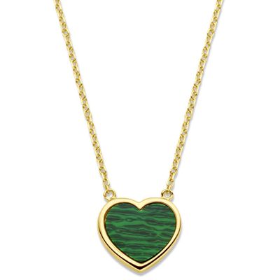 Ketting Hart geelgoud-malachiet groen 10,5 x 11,5 mm 43-45 cm