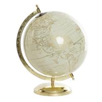 Items Deco Wereldbol/globe op voet - kunststof - wit/goud - home decoratie artikel - D25 x H35 cm   -