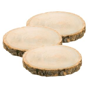 Decoratie boomschijf met schors - 3x - hout - D24 x H2 cm - rond