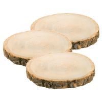 Decoratie boomschijf met schors - 3x - hout - D24 x H2 cm - rond - thumbnail