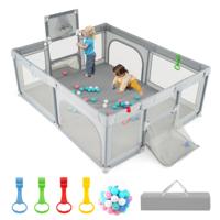 188 x 157 cm Babybox met Basketbalring Voetbaldoel Peuterbox met Ballen Draagbaar Kinderactiviteitencentrum met Draagtas Lichtgrijs