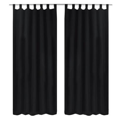 VidaXL Micro-satijnen gordijnen met ringen 140 x 225 cm 2 stuks (zwart)