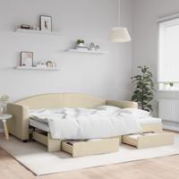 Slaapbank met onderschuifbed en lades 90x200 cm stof crèmekleur