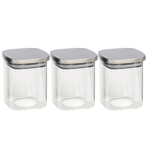 3x stuks voedsel/etenswaren bewaren voorraadpot 1100 ml glas met RVS deksel - Voorraadpot