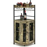 Wijnkast Industrieel Barkast met Glazen Houder Keukenkast Hoek Metalen Frame 46 x 46 x 130 cm