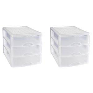 3x stuks ladeblok/bureau organizer met 3 lades wit/transparant L 35,5 x B 27 x H 26 cm