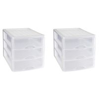 3x stuks ladeblok/bureau organizer met 3 lades wit/transparant L 35,5 x B 27 x H 26 cm