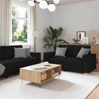 2-delige loungeset met kussens stof zwart