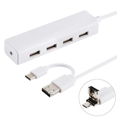 3 in 1 USB-C/type-C + Micro USB + 4 x USB 2 0 ports HUB Converter kabel lengte: 12cm (wit)