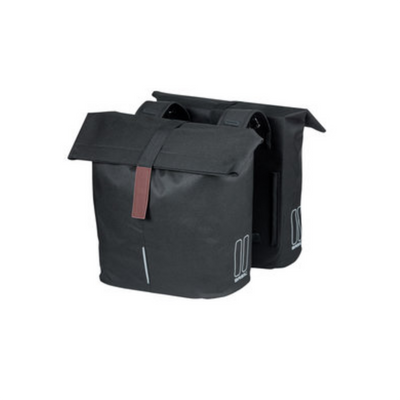 Basil city dubbele fietstas - waterafstotend polyester - zwart - universal bridge systeem - 28-32l