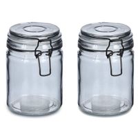 Voorraadpotten/bewaarpotten - 2x - 250 ml - grijs - glas - beugelsluiting - D8 x H10 cm - thumbnail