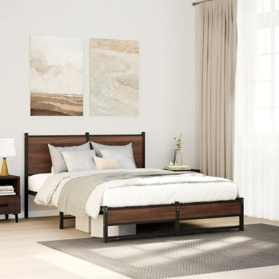 Bedframe zonder matras metaal bruin eikenkleurig 137x190 cm