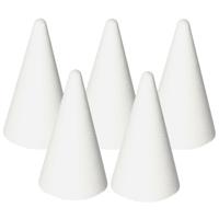 Piepschuim kegels - 5x st - wit - H12 cm - styropor vormen - Hobby/diy - knutselmateriaal Piepschuim kegels - 5x st - wit - H12 cm - styropor vormen - Hobby/diy - knutselmateriaal