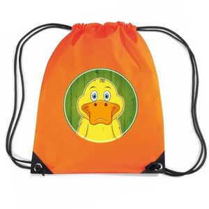 Eend dieren trekkoord rugzak / gymtas oranje voor kinderen