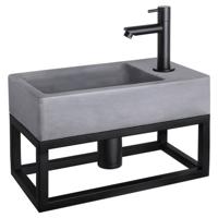 Differnz Force fonteinset beton donkergrijs - kraan recht - met handdoekrek - 40 x 22 x 9 cm - mat zwart