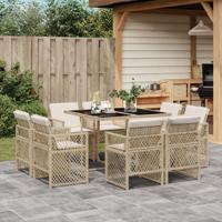 9-delige Tuinset met kussens poly rattan beige