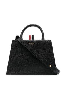 Thom Browne sac cabas en cuir grainé à logo imprimé - Noir