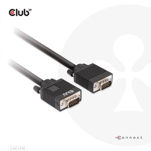 club3D CAC-1710 VGA-kabel VGA Aansluitkabel VGA-stekker 15-polig, VGA-stekker 15-polig 10.00 m Zwart Schroefbaar, Vergulde steekcontacten