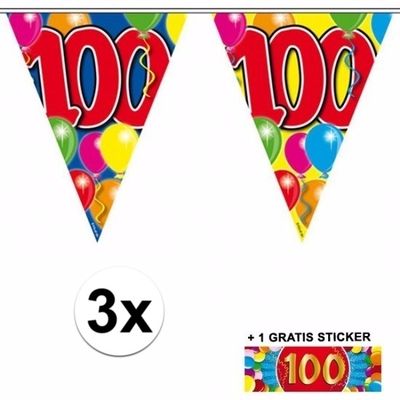 3 Gekleurde vlaggenlijnen 100 jaar met sticker