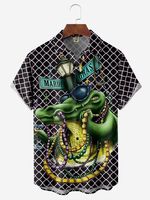 Mardi Gras Crocodile Chest Pocket Short Sleeve Hawaiian Shirt