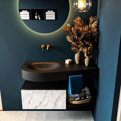 MONDIAZ RIVA 100cm badmeubel onderkast / planchet kleur carrara met 1 lade. Wastafel DULCET links 0 kraangaten kleur Urban. MONDIAZ RIVA 100cm badmeubel onderkast / planchet kleur carrara met 1 lade. Wastafel DULCET links 0 kraangaten kleur Urban.