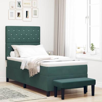 Boxspring Bed met Matras & Bench Donkergroen 90x190 cm Fluweel