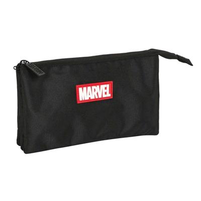 Pennenetui met 3 vakken Marvel Zwart (22 x 12 x 3 cm)