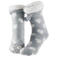 Apollo Dames huissokken/slofsokken - grijs/wit - hartjes - maat 36-41 - Anti-slip