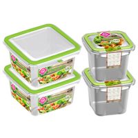 4x Voedsel plastic bewaarbakjes 0,5 en 1,5 liter transparant/groen - Vershoudbakjes