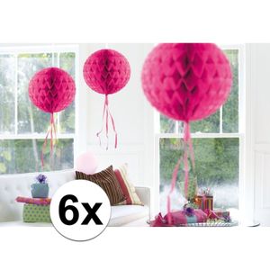 Roze hangdecoratie bollen 30 cm 6 stuks