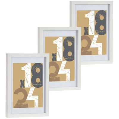 3x stuks houten fotolijst - wit - 21 x 30 cm - fotolijstje - met passe-partout - decoratie
