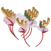 Kerst diadeems/haarbanden - 4x - rendier gewei met oren - goud - polyester - accessoires - thumbnail