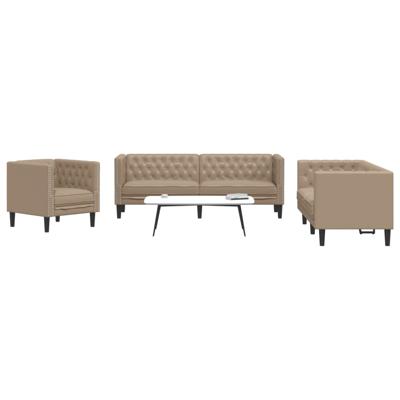 3-delige Loungeset Chesterfield-stijl kunstleer cappuccinokleur