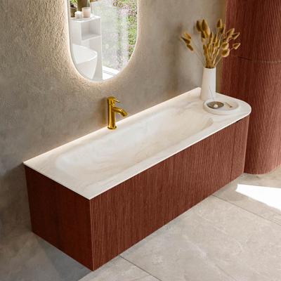 Badmeubel Mondiaz Kurve-Dlux | 135 cm cm | Meubelkleur Ruby | Wastafelkleur Ostra | Solid surface | Wasbak links zijde spoelbak | 1 kraangat