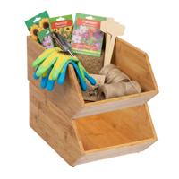 Stapelbare opbergmand - 2x - 18 x 31 x 12 cm - bamboe hout - lichtbruin - open organizer