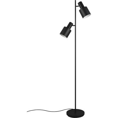 LED Vloerlamp - Trion Guido - E27 Fitting - 2-lichts - IP20 - Voetschakelaar - Mat Zwart - Metaal