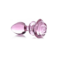 XR Brands Pink Rose - Glass Butt Plug - Large - thumbnail