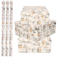 3x Rollen Kerst inpakpapier/cadeaupapier zilver/goud met bomen/vogels 2,5 x 0,7 meter   -