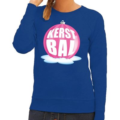 Foute kersttrui kerstbal roze op blauwe sweater voor dames Foute kersttrui kerstbal roze op blauwe sweater voor dames