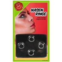Nep neusringen 4x stuks - Carnaval/verkleedaccessoires - Nep/fop neusringen/piercings
