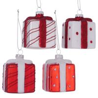 Boltze Home kersthanger kado gifties glas h9x6cm wit/rood