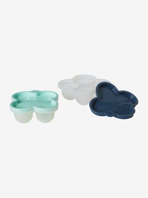 2 siliconen bewaarbekers groen/blauw