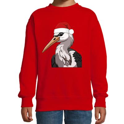 Kersttrui / sweater familie Ooievaar - kinderen - dieren - rood - kerstmuts - Kerstmis