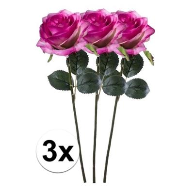 Kunstbloem roos Simone - 3x - fuchsia - 45 cm - decoratie bloemen