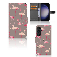 Samsung Galaxy S24 Telefoonhoesje met Pasjes Flamingo - thumbnail