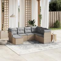 7-delige Loungeset met kussens poly rattan gemengd beige
