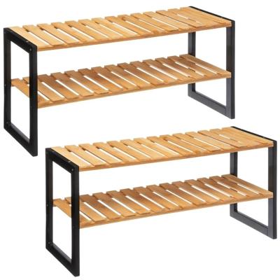 5Five Schoenenrek - 2x - bruin - bamboe/metaal - 6 paar schoenen - 70 x 34 cm - Schoenen opbergen