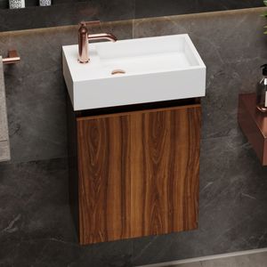 Fontana Alaska toiletmeubel walnoot 40x22cm met solid surface fontein links