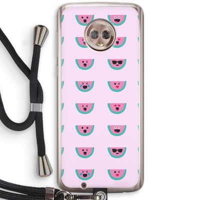 Smiley watermeloenprint: Motorola Moto G6 Transparant Hoesje met koord