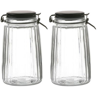 Weckpot/inmaakpot - 2x - 1,8L - glas - met beugelsluiting - mat zwarte deksel